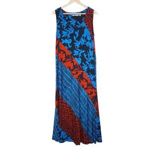 Soft Surroundings Dress Small Petite PS Blue Red Tank Maxi Abstract Pocket